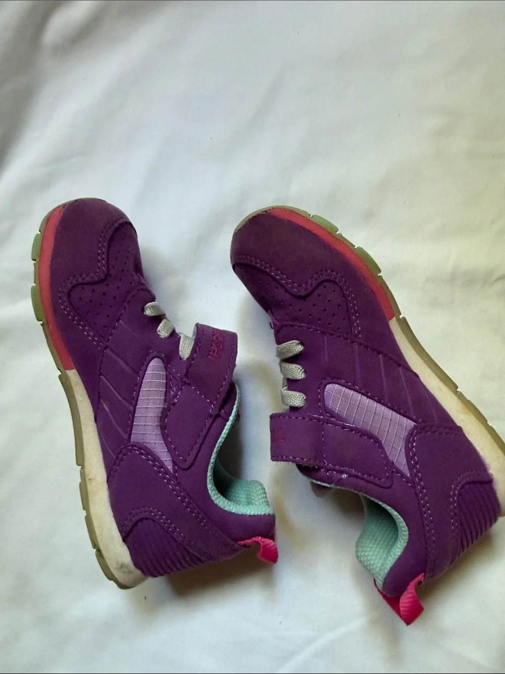 Tsukihoshi Purple Kids Sneakers with Mint Lining and Pink Pull Tabs - Velcro. 9